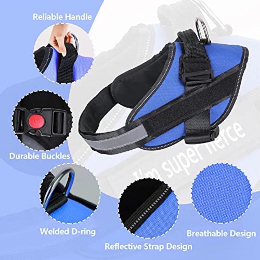Dog Adjustable Walking Pet Harness Reflective Breathable Vest with Handle Blue S - Picture 5 of 6